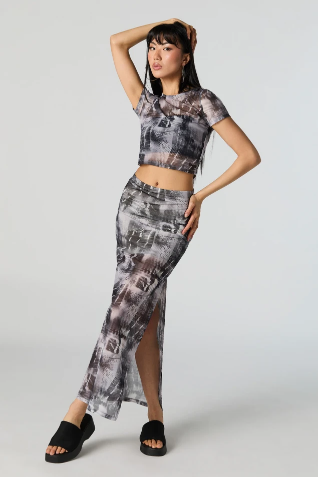 Shop Maxi Skirt with Abstract Mesh Slit