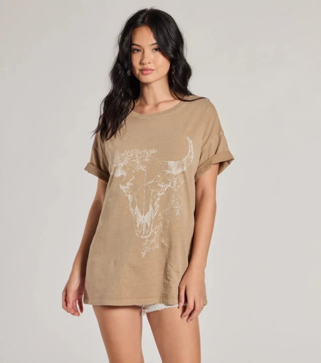 Shop Boho Babe Oversized Longhorn Graphic Tee