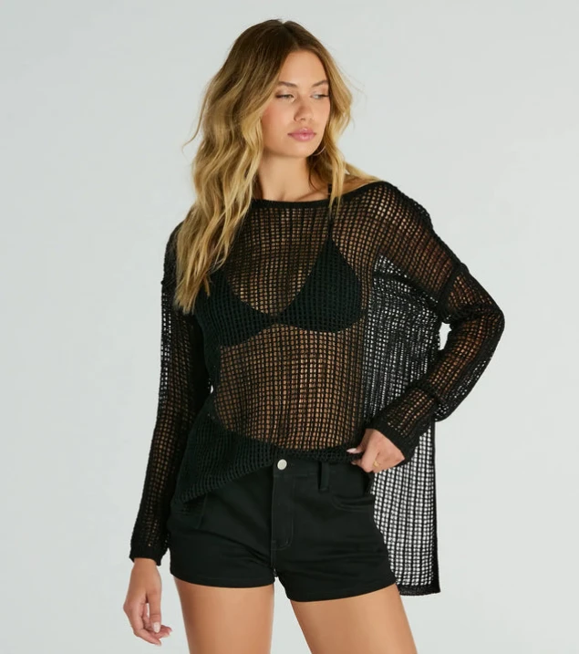 Shop Sheer Crochet Coverup Top with Breezy Elegance