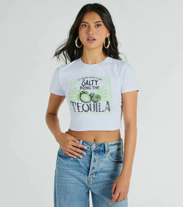 Shop Tequila Time Short Sleeve Crop Graphic Tee