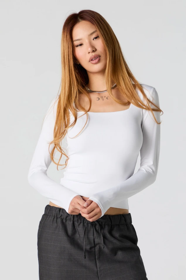 Shop Long Sleeve Top with Contour Square Neck Design