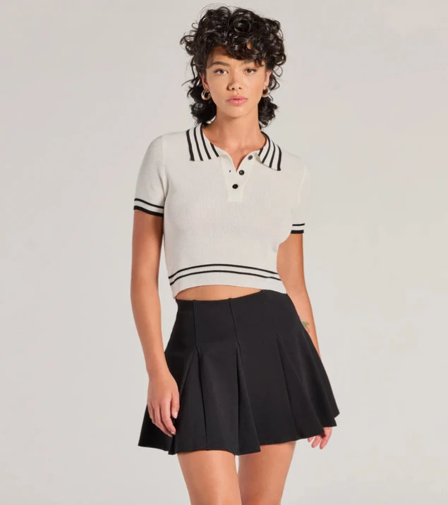 Shop Adorable Striped Polo Crop Top