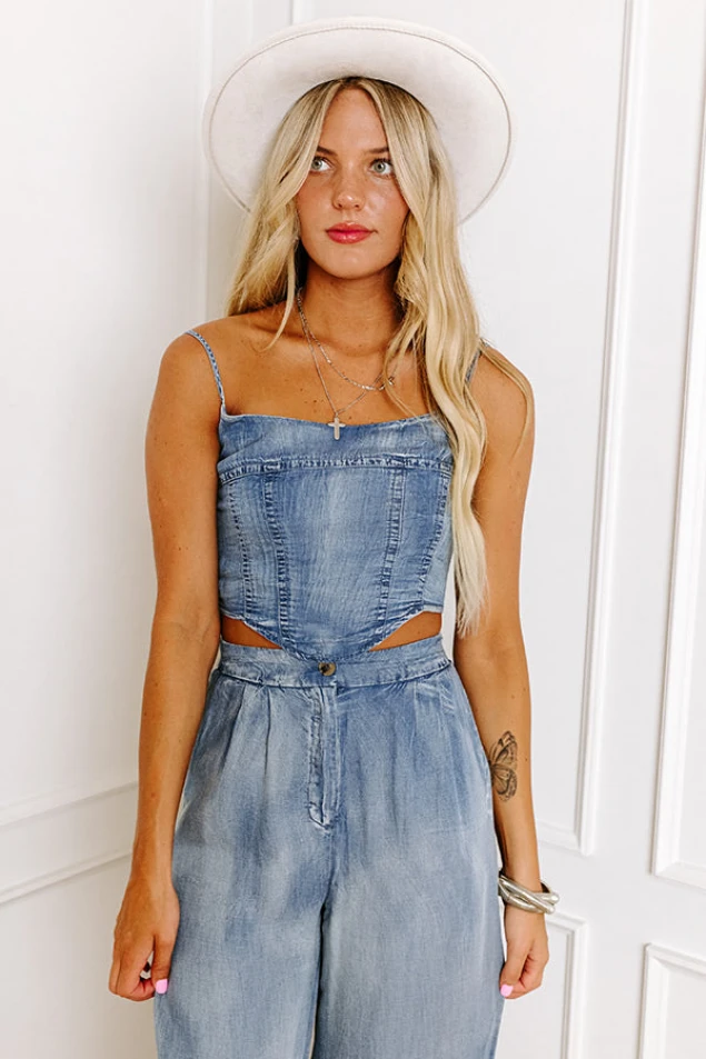 Shop Chambray Crop Top from Downtown Dallas