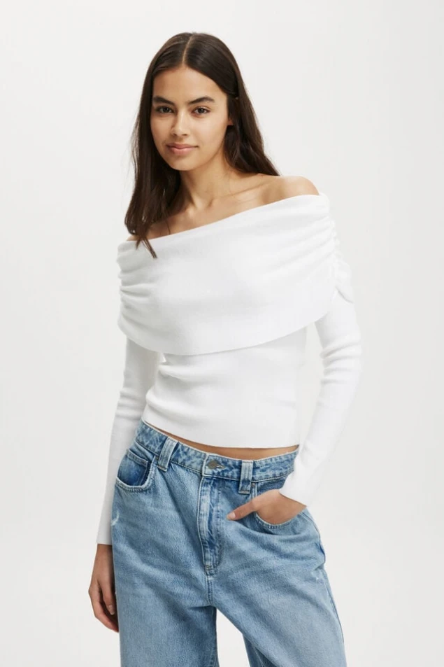 Shop Everfine Ribbed Ruched Off-Shoulder Top