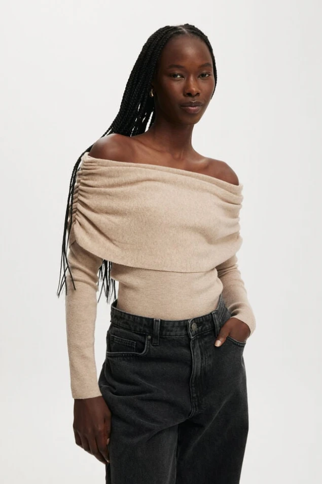 Shop Ribbed Ruched Off-Shoulder Top by Everfine