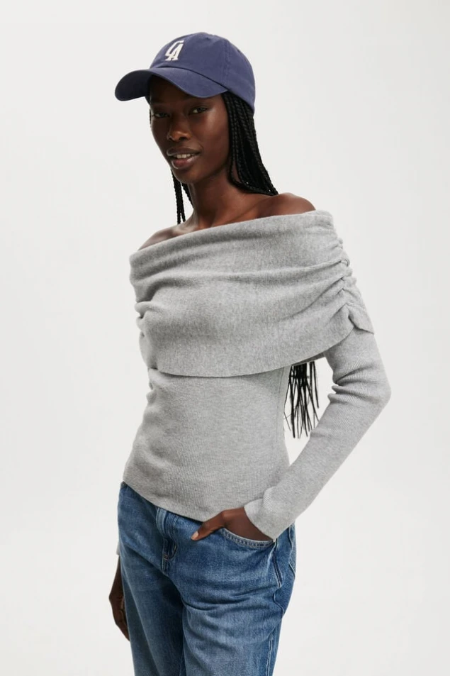 Shop Everfine Off-Shoulder Ribbed Ruched Top