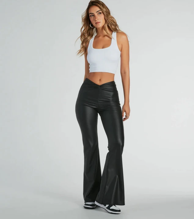 Shop Fierce Edge Mid-Rise Flared Faux Leather Trousers