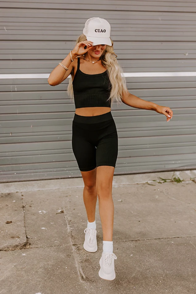 Shop Black Ribbed Crop Top - Girl On The Move Collection