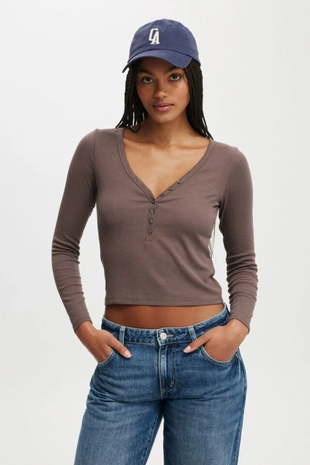 Shop Kelsey V-Neck Henley Long Sleeve Top