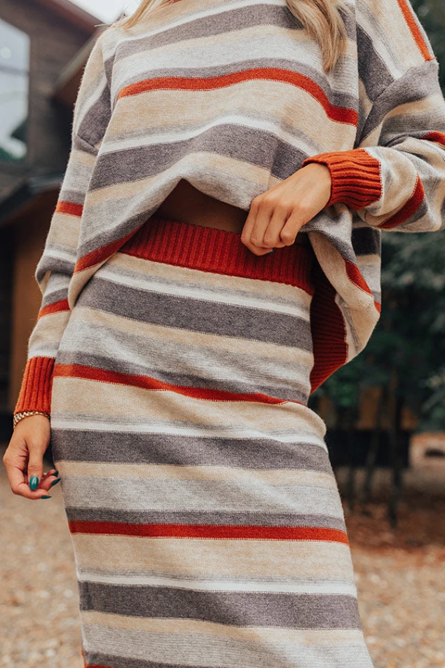 Shop Mulled Wine Striped Sweater Skirt