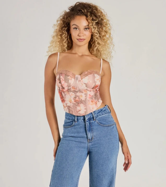 Shop Elegant Lace-Up Floral Bustier for the Stylish It Girl