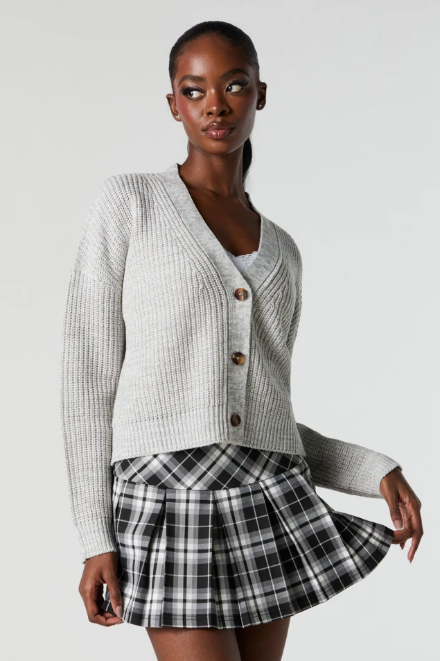 Shop Button-Up Ribbed Knit Cardigan