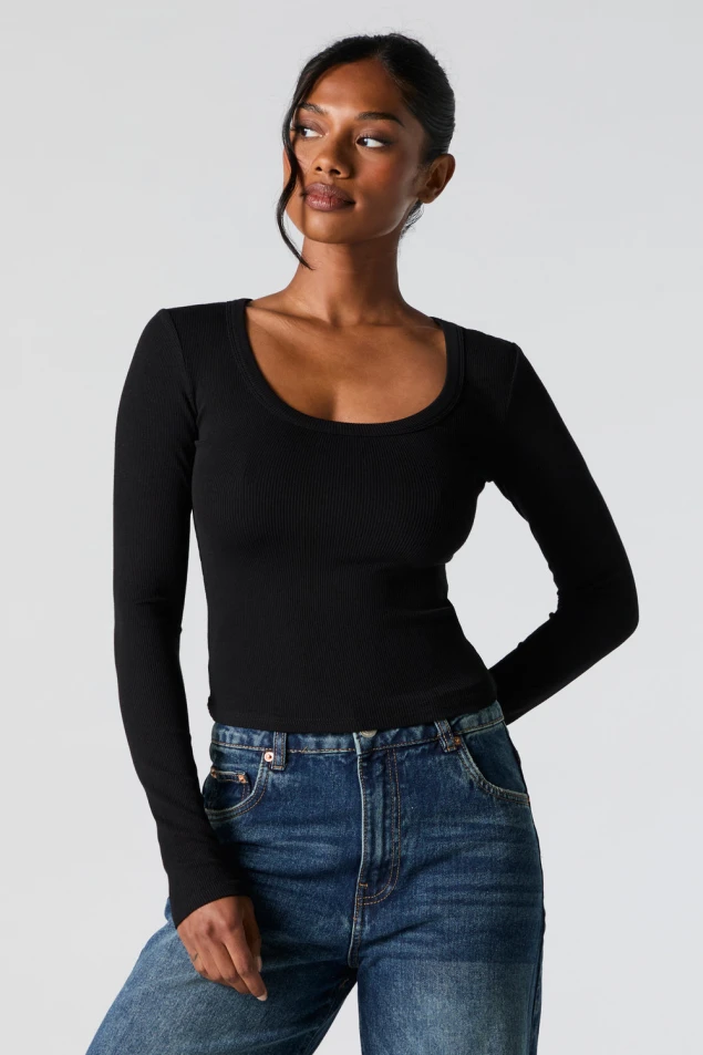 Shop Long Sleeve Ribbed Scoop Neck Top