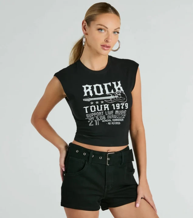 Shop 1979 Rock Tour Muscle Tee with Open Back Graphic Design