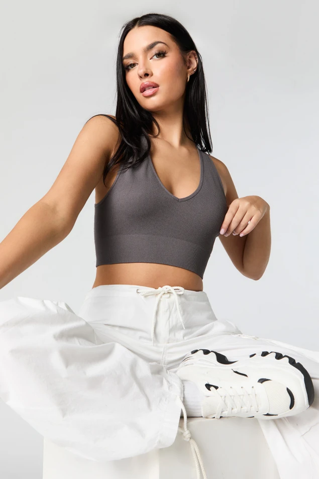 Shop Ribbed V-Neck Seamless Cropped Tank Top