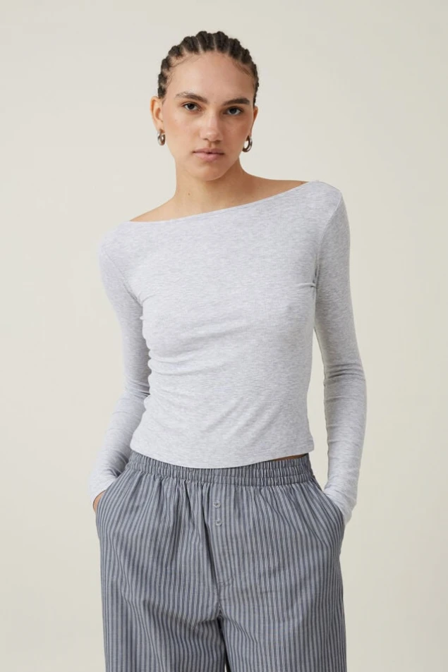 Shop Essential Long Sleeve Ribbed Boat Neck Top