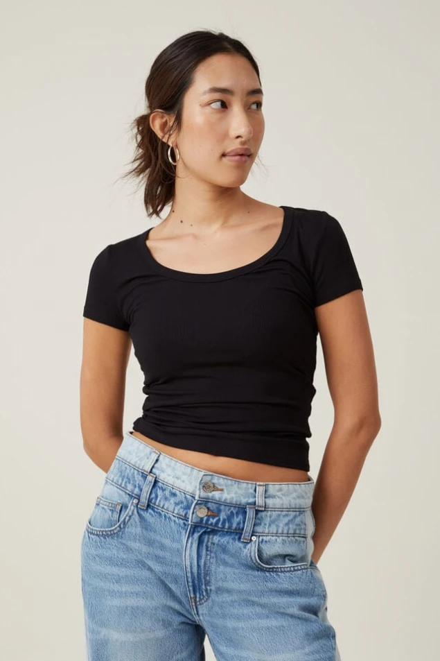 Shop Essential Ribbed Scoop Neck Short Sleeve Top