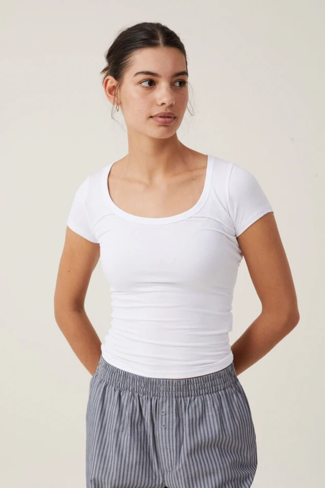 Shop Essential Ribbed Scoop Neck Short Sleeve Top