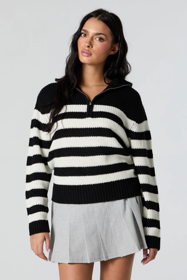 Shop Quarter Zip Striped Knit Sweater