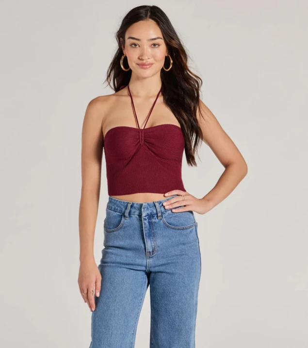 Shop Chic Ribbed Knit Halter Crop Top