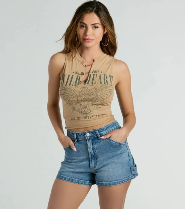 Shop Cropped Graphic Tank Top with Wild Heart Design