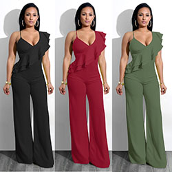 Sexy Women sleeveless ruffled v Neck bodycon casual club party jumpsuit rompers: 