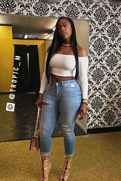 Black Girls Slim-fit pants, Crop top: Sand Top  