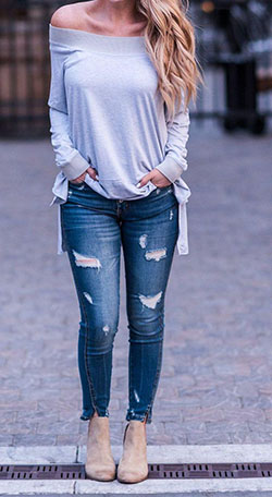 36 Super Cheap Ripped Jeans Outfit Ideas for Women: Denim Outfits,  Ripped Jeans,  Slim-Fit Pants  