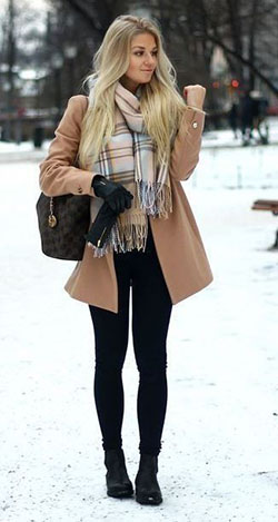 Winter Black Legging outfit women: winter outfits,  Over-The-Knee Boot,  Black Leggings,  Polo coat  