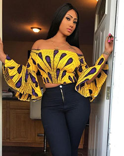 Ankara crop tops and trousers: Ankara Dresses,  black trousers  