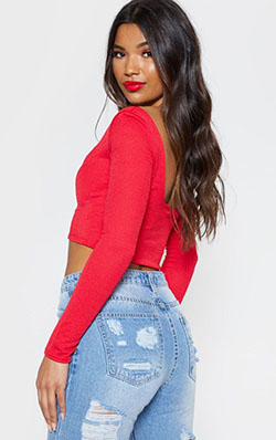 Discover re top ideas, Crew neck: Crew neck,  Red top  