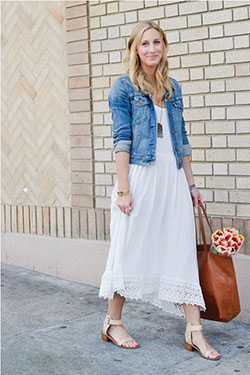 Dress on denim jacket ootd: Jean jacket,  Maxi dress,  Denim jacket,  Casual Outfits  