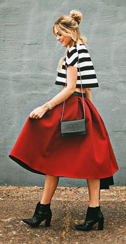 Gonna a ruota midi, Crop top: Pencil skirt,  Skirt Outfits,  Midi Skirt  
