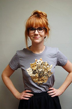 Red hair bangs glasses: Red hair,  Nerdy Glasses  
