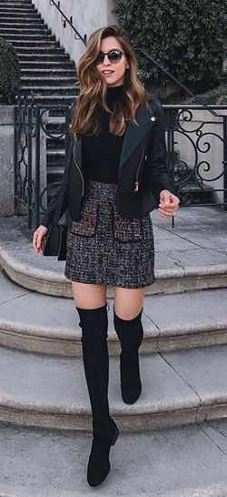 Dresses ideas outfits para posadas, leather jacket, casual wear, polo neck: Leather jacket,  Polo neck,  Classy Winter Dresses,  Black Leather Jacket  