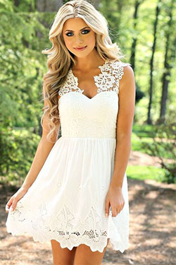 White bridal shower country dress: Cocktail Dresses,  Wedding dress,  party outfits,  Bridal shower,  fashion model,  White Outfit,  White Wedding Dress,  day dress  