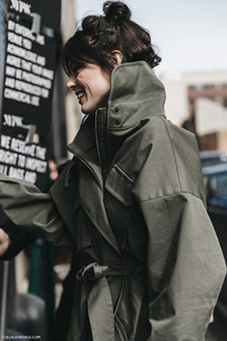 Colour outfit, you must try with trench coat, jacket, coat: Trench coat,  Street Style,  Black hair,  Jacket Outfits  