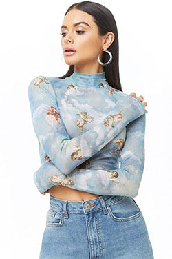Angel print crop tee, crop top, t shirt: Crop top,  T-Shirt Outfit,  Blue Outfit,  Mesh Outfits  