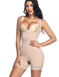 Black Hooks Full Body Shaper Big Size Lace Trim Figure Slimmer: 