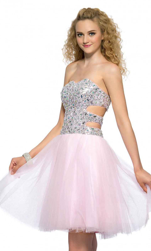 Cut Out Sweetheart Glitter Short Pink Prom Dresses UK KSP394: 