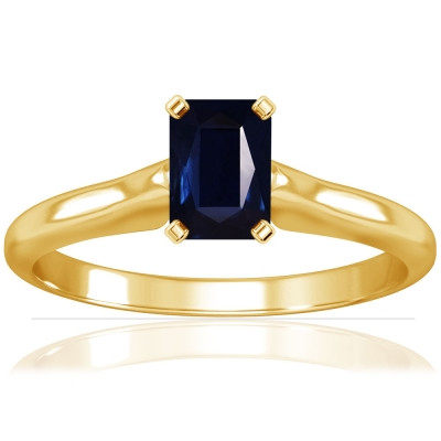 Regal Emerald Cut Blue Sapphire Solitaire Ring: 