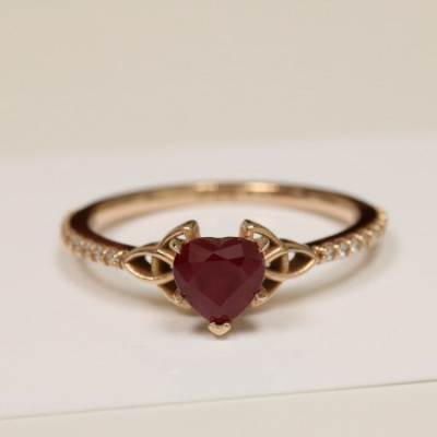 Heart-Shaped Ruby Ring with Round Diamonds (1.13cttw): 