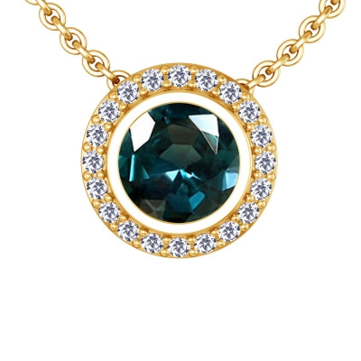Round Cut Alexandrite Pendant with a Touch of Diamond Brilliance: 