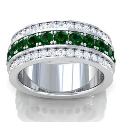 Round Prong Emerald Band Ring: 