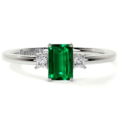Zambian Three Stone Emerald Cut Ring: 