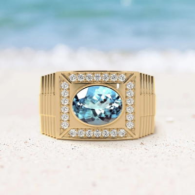 Round Shape Aquamarine Rings in AAA Grade: 