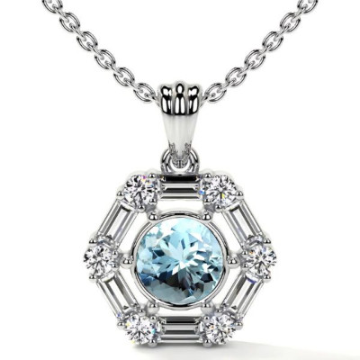 Natural Aquamarine Necklaces in Round Prong Set: 