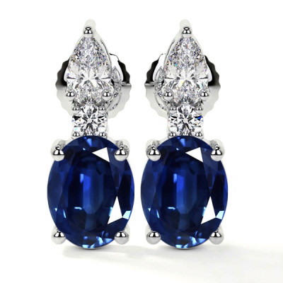 Oval Shape Natural Blue Sapphire Earrings: 