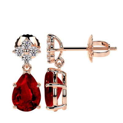 Pear Shaped Natural Ruby Earrings in Prong Setting: 