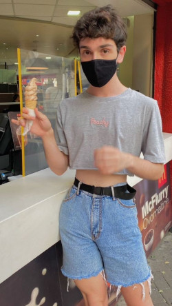 Designer femboy outfit with t-shirt, and ripped shorts: 